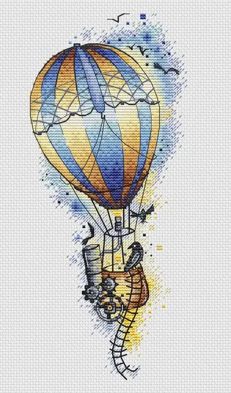 Weekend Sale Steampunk balloon - PDF Cross Stitch Pattern