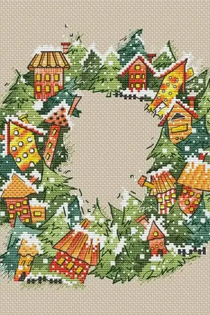 Wreath with houses - PDF Cross Stitch Pattern Best Choice