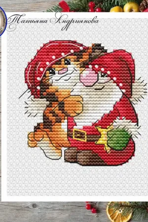 Tiger Cub and Santa - PDF Cross Stitch Pattern Big Sale