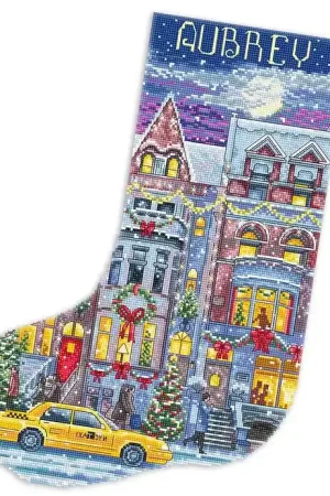 Instant Buy Winter Townhouse Stocking L8085 Counted Cross Stitch Kit