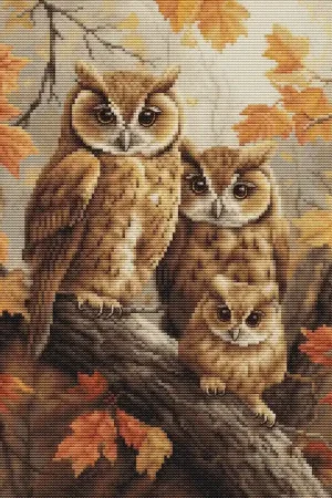 The Owls Family BU5045L Counted Cross-Stitch Kit Instant Buy