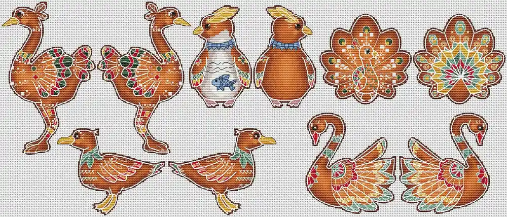 Viral Gingerbread birds double-sided - PDF Cross Stitch Pattern