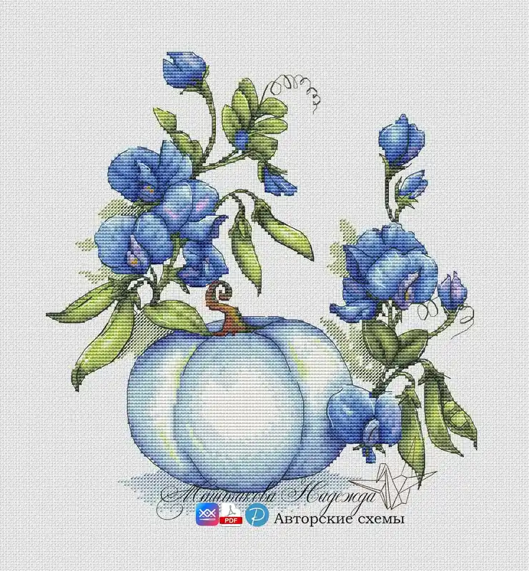 Pumpkin With Peas - PDF Cross Stitch Pattern Price Drop