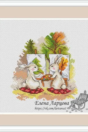 Autumn Bunnies. En Plein Air - PDF Cross Stitch Pattern Viral