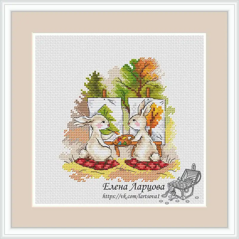 Autumn Bunnies. En Plein Air - PDF Cross Stitch Pattern Viral