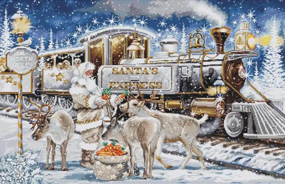 Secure Checkout Santa's Express White BU5038L Counted Cross-Stitch Kit