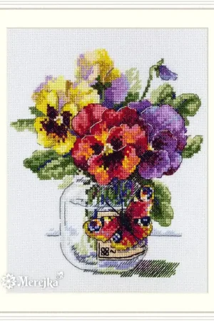 Special Discount Pansies and Butterfly K-153 Counted Cross-Stitch Kit