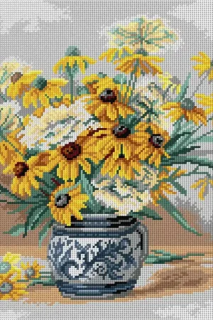 Final Sale Black Eyed Susans 3489M Needlepoint canvas for halfstitch without yarn