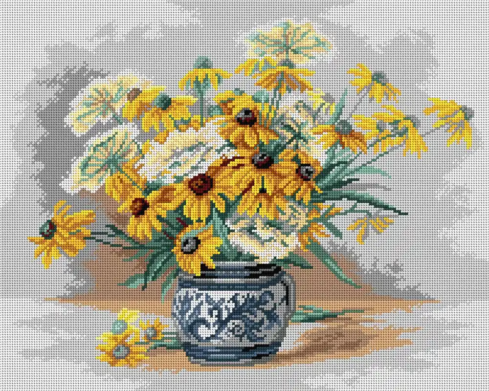 Final Sale Black Eyed Susans 3489M Needlepoint canvas for halfstitch without yarn