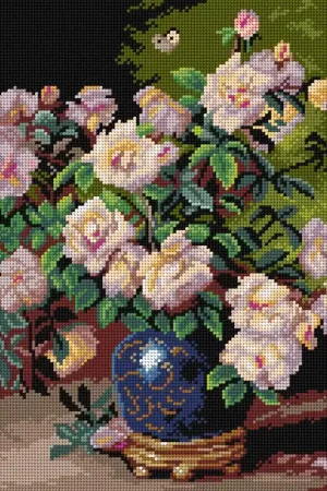 Special Offer Roses in a Cobalt Vase 3480L Needlepoint canvas for halfstitch without yarn