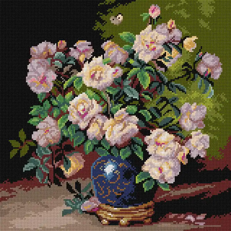 Special Offer Roses in a Cobalt Vase 3480L Needlepoint canvas for halfstitch without yarn