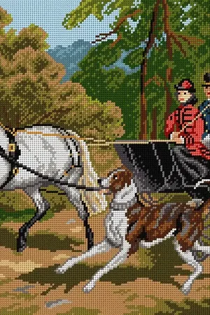 Must Have Horse-drawn Carriage Ride 1961M Needlepoint canvas for halfstitch without yarn