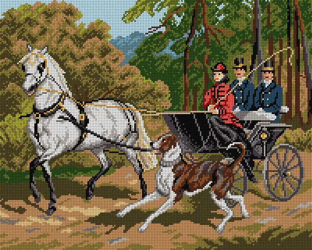 Must Have Horse-drawn Carriage Ride 1961M Needlepoint canvas for halfstitch without yarn
