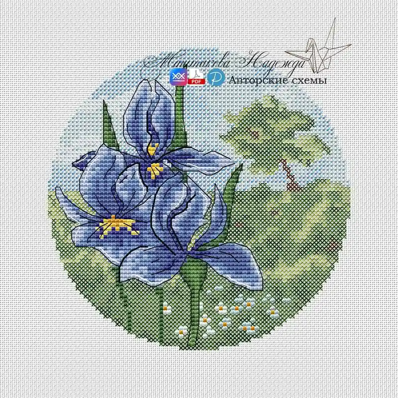 Autumn Circles. Irises - PDF Cross Stitch Pattern Fast Shipping