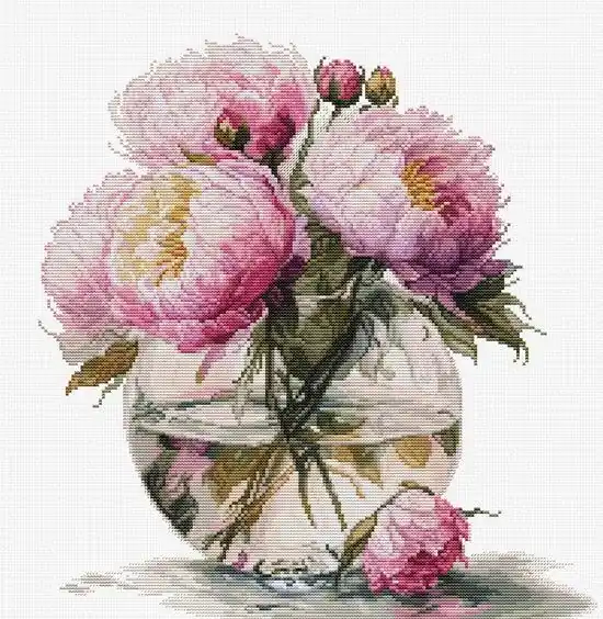 Trending Bouquet of Peonies B7028L Counted Cross-Stitch Kit