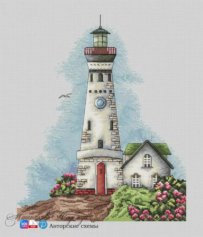 Lighthouse on the shore of the bay - PDF Cross Stitch Pattern Last Chance