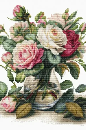 Affordable Vase with Roses B7026L Counted Cross-Stitch Kit