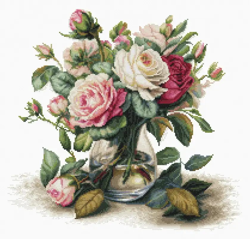 Affordable Vase with Roses B7026L Counted Cross-Stitch Kit