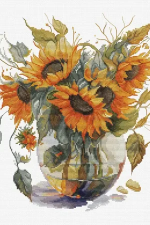 Vase with Sunflower B7025L Counted Cross-Stitch Kit New Release