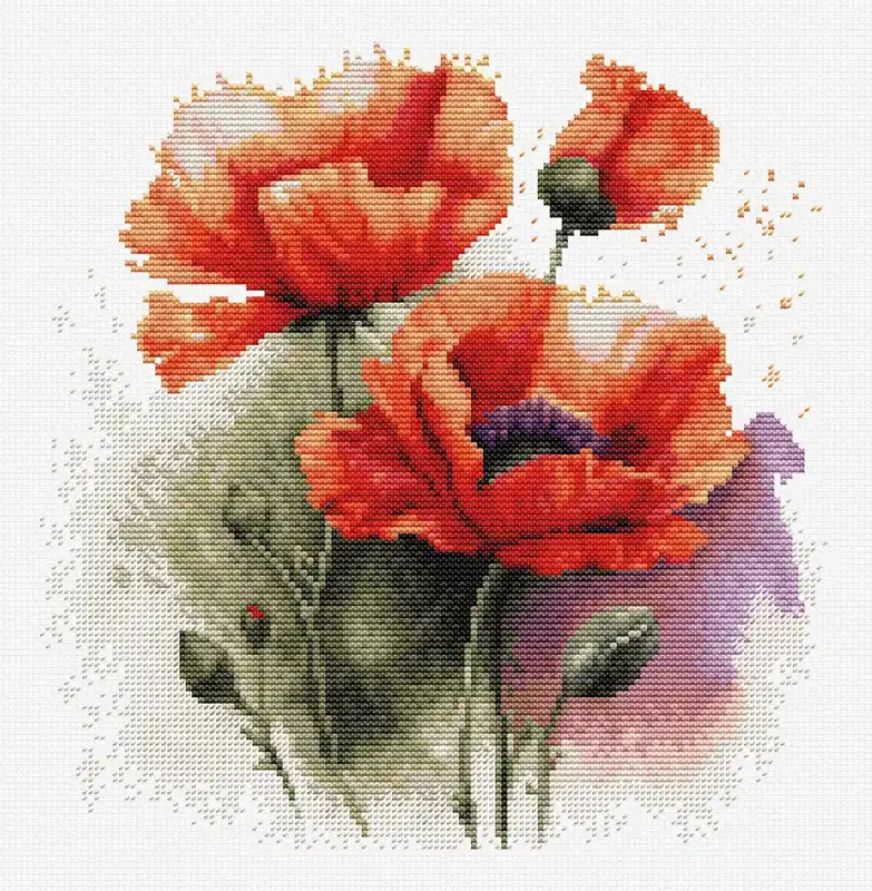 The Poppy Flowers B7024L Counted Cross-Stitch Kit Authentic