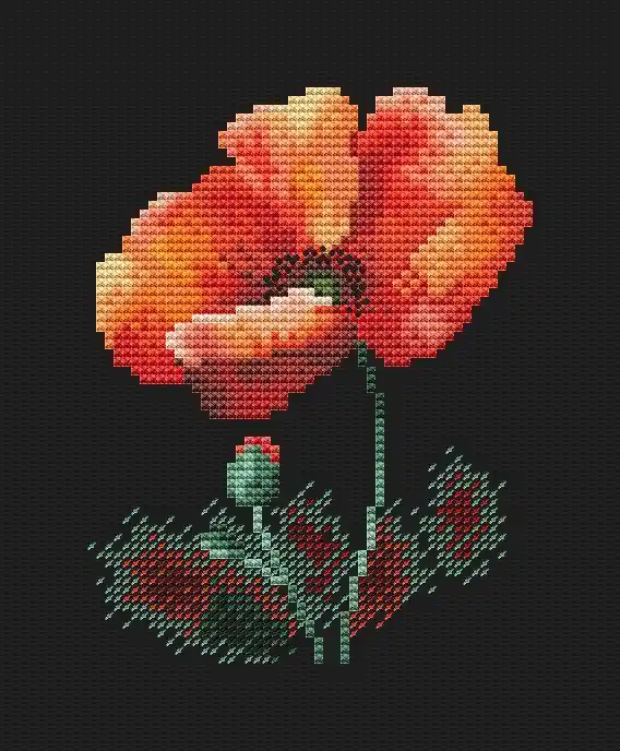Watercolor Poppy On Black 2 - PDF Cross Stitch Pattern Flash Sale