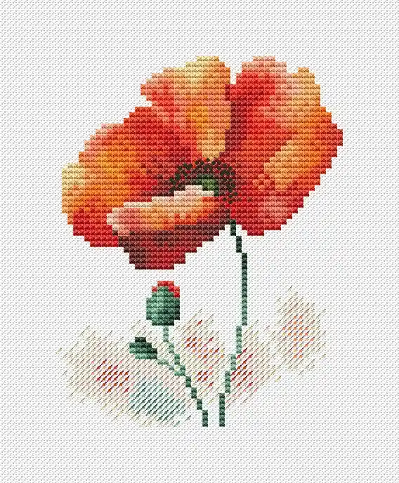 Watercolor Poppy 2 - PDF Cross Stitch Pattern No Minimum Order