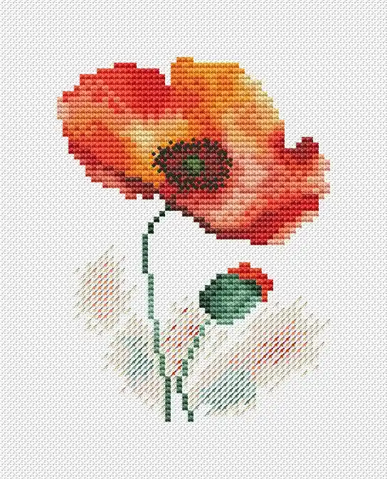 Watercolor Poppy 1 - PDF Cross Stitch Pattern Today Only