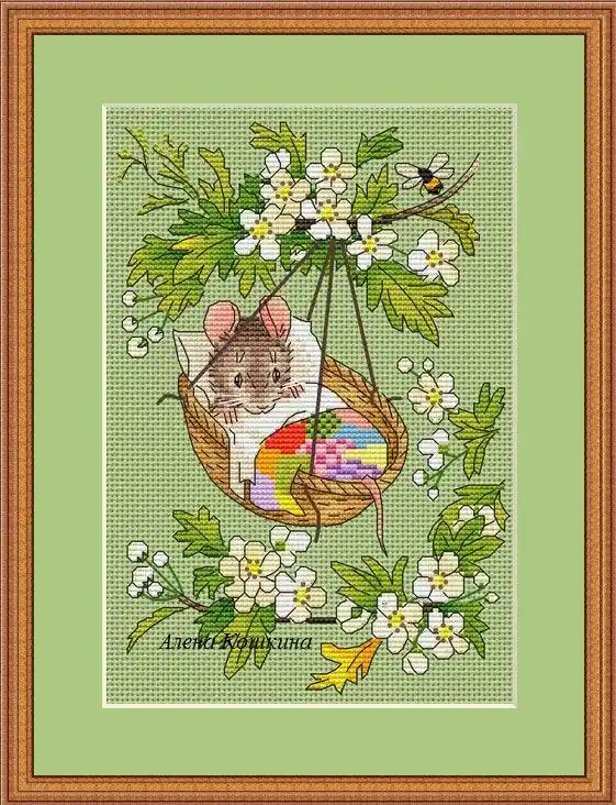 Mouse In A Cradle - PDF Cross Stitch Pattern Worldwide Shipping