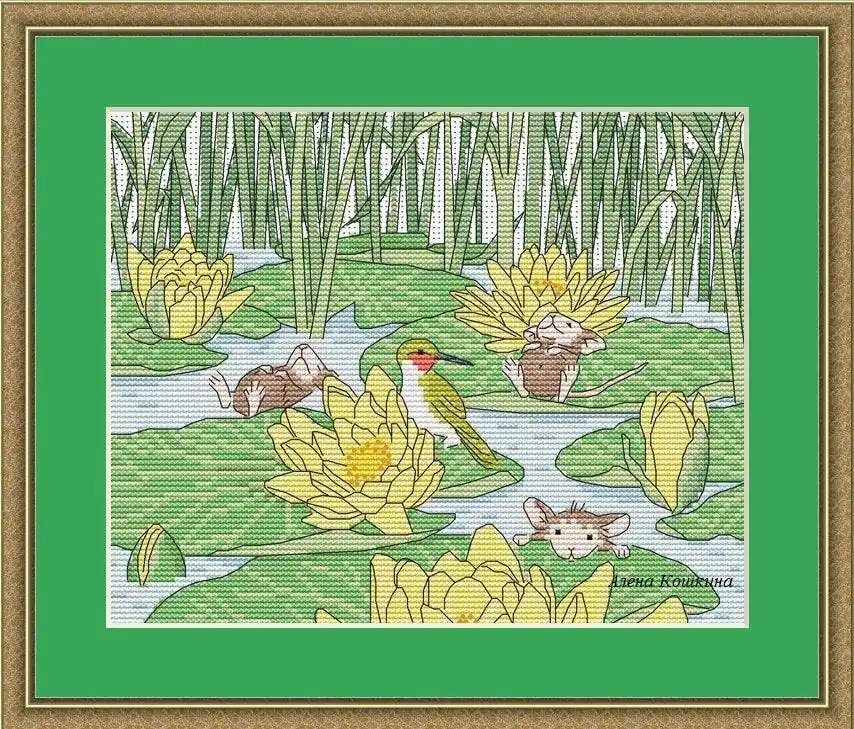 Baby Mice In The Pond - PDF Cross Stitch Pattern Weekend Sale
