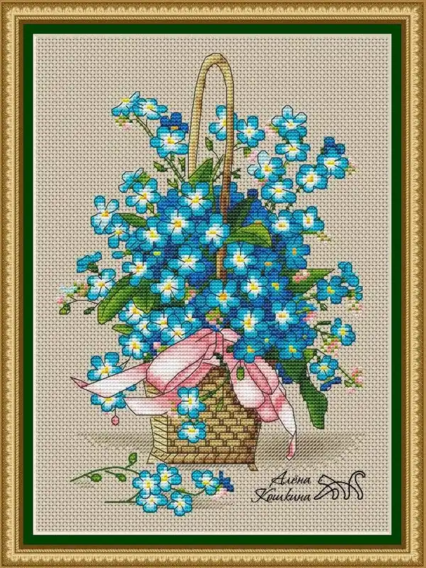 Brand New Basket Of Forget-Me-Nots - PDF Cross Stitch Pattern