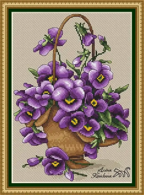 New Arrival Basket Of Pansies - PDF Cross Stitch Pattern