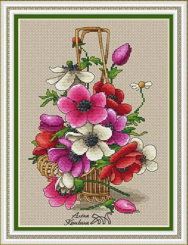 While Supplies Last Basket Of Anemones - PDF Cross Stitch Pattern