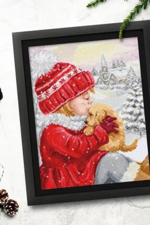 Seasonal Sale Girl Kissing Puppy BU5027l Counted Cross-Stitch Kit