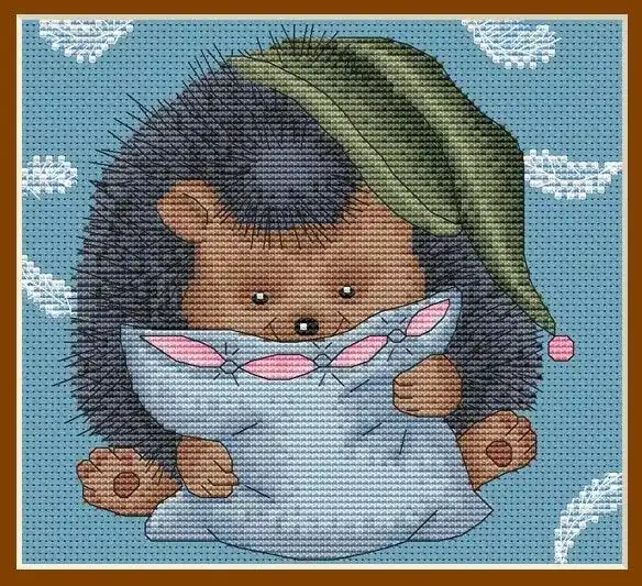 Authentic A Hedgehog With A Pillow - PDF Cross Stitch Pattern