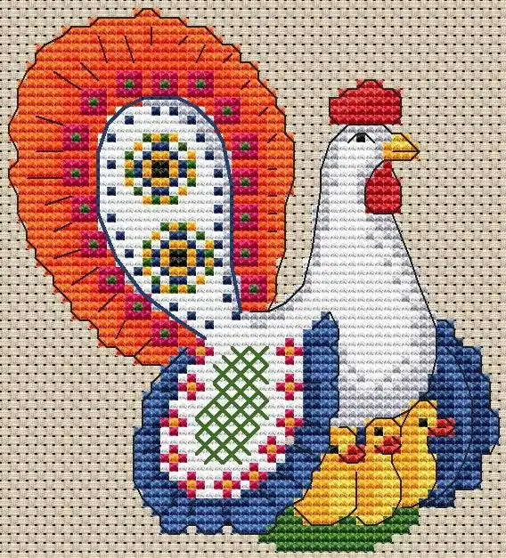 Weekend Sale A Hen With Chicks - PDF Cross Stitch Pattern