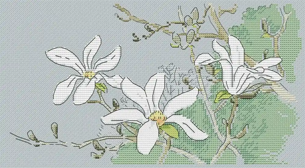 Price Drop Watercolor Magnolia - PDF Cross Stitch Pattern