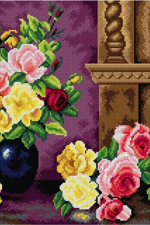 Premium Needlepoint canvas for halfstitch without yarn after Olaf Hermansen - Still Life with Roses 2861M