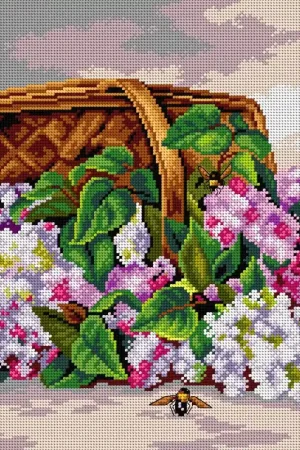 Warranty Included Needlepoint canvas for halfstitch without yarn after Paul de Longpre - A Basket of Lilacs 2759M