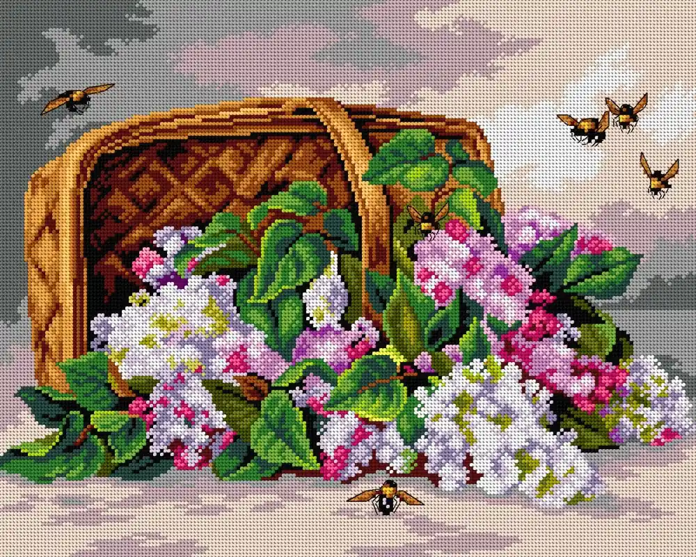 Warranty Included Needlepoint canvas for halfstitch without yarn after Paul de Longpre - A Basket of Lilacs 2759M