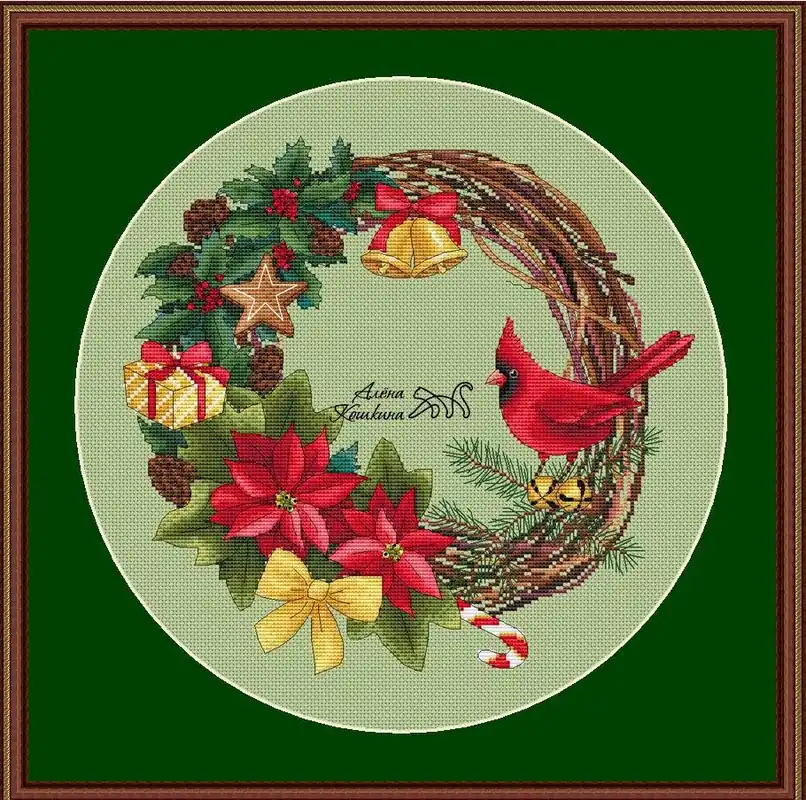 Luxury Wreath with a Cardinal - PDF Cross Stitch Pattern