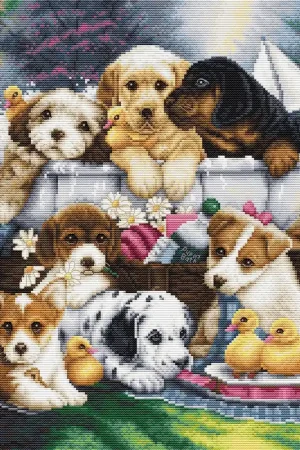 Luxury Bath Time Pups BU5025L Counted Cross-Stitch Kit