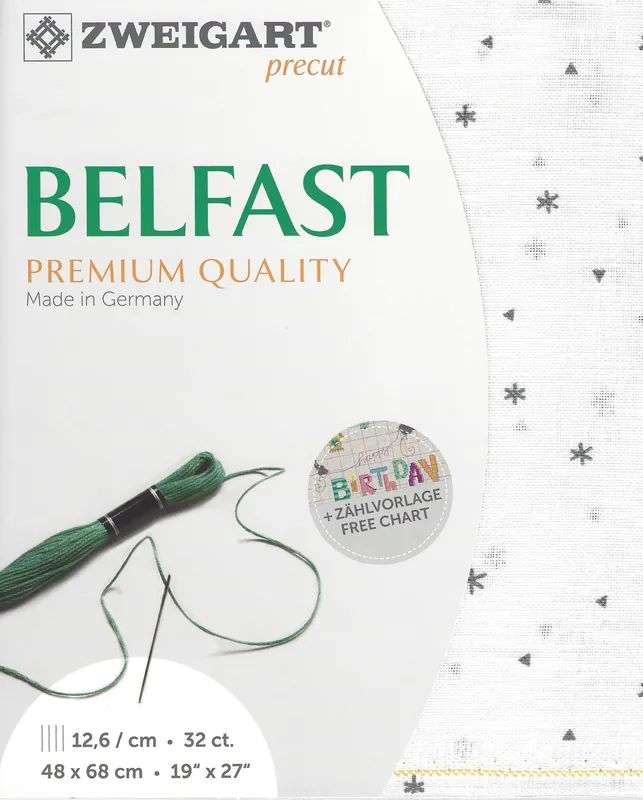Discount Precut Zweigart Belfast Sparkle 32 count Dark Grey Sparkle on White Linen 3609/1369