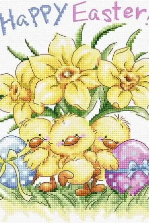 Three Chicks with Daffodils and Egg L8059 Counted Cross Stitch Kit Deal