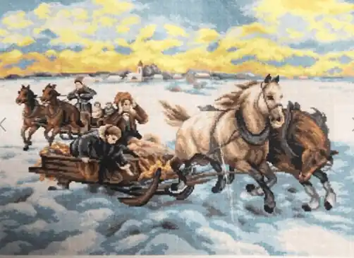 Gobelin canvas for halfstitch without yarn after Alfred Wierusz-Kowalski - Sleigh Ride 2762R Price Cut