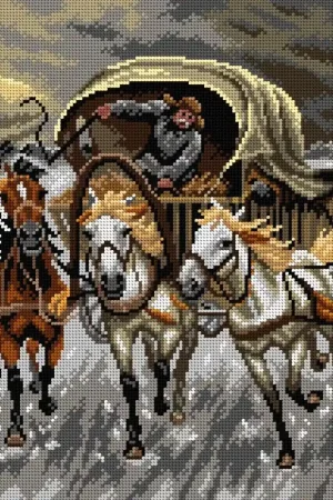 Express Delivery Gobelin canvas for halfstitch without yarn after Adolf Constantin Baumgartner - Stoiloff - A Caravan Racing in the Snow (fragment) 2921M