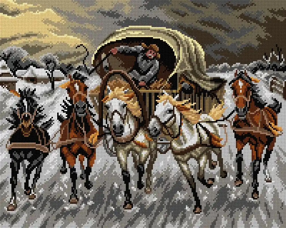 Express Delivery Gobelin canvas for halfstitch without yarn after Adolf Constantin Baumgartner - Stoiloff - A Caravan Racing in the Snow (fragment) 2921M