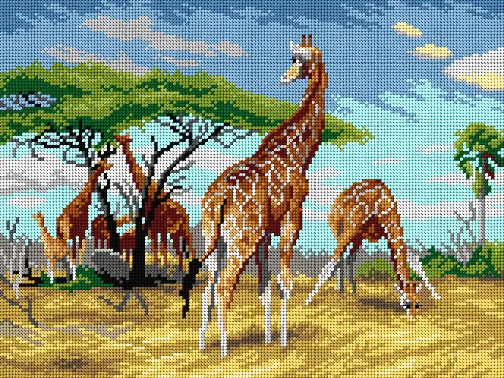 Gobelin canvas for halfstitch without yarn after Friedrich Wilhelm Kuhnert - Giraffes (fragment) 3308J Limited Offer