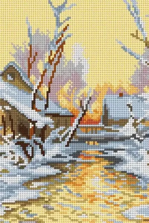 Gobelin canvas for halfstitch without yarn after Walter Moras - Snowy Mill (fragment) 3259J Brand New