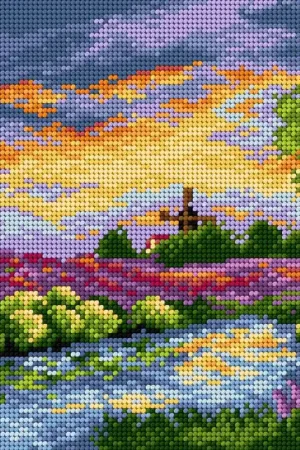 Gobelin canvas for halfstitch without yarn Landscape with Windmill 2365H Certified