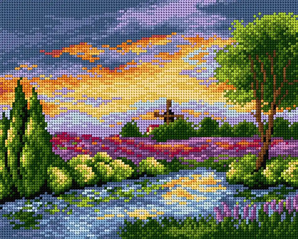 Gobelin canvas for halfstitch without yarn Landscape with Windmill 2365H Certified